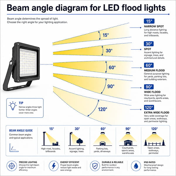 Beam angle diagram for LED flood lights