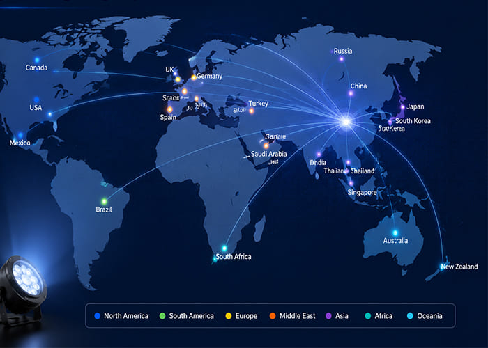 World map showing Upward Lighting export markets