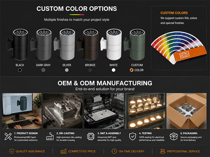 Custom color LED wall light options and OEM manufacturing