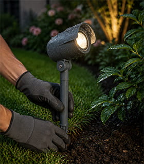 Weatherproof lawn light installation