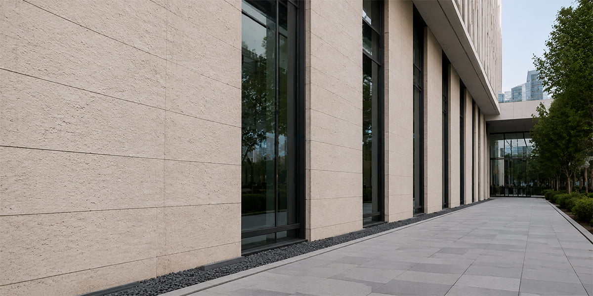 Building facade without lighting