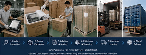 Export packaging and logistics for global LED flood light orders