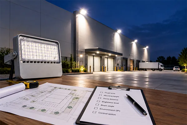 LED flood lights specification planning for commercial outdoor area