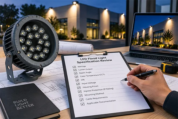 Specification review for LED flood lights for commercial buildings