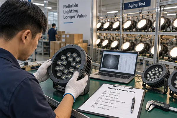 Quality control inspection for LED flood lights for commercial buildings