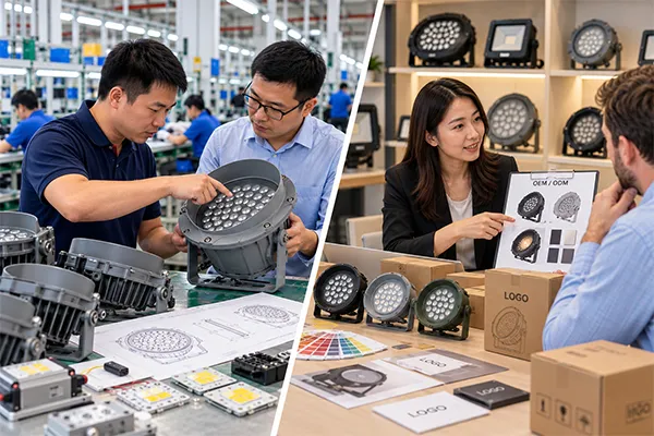 LED flood light factory vs trading company OEM ODM customization process