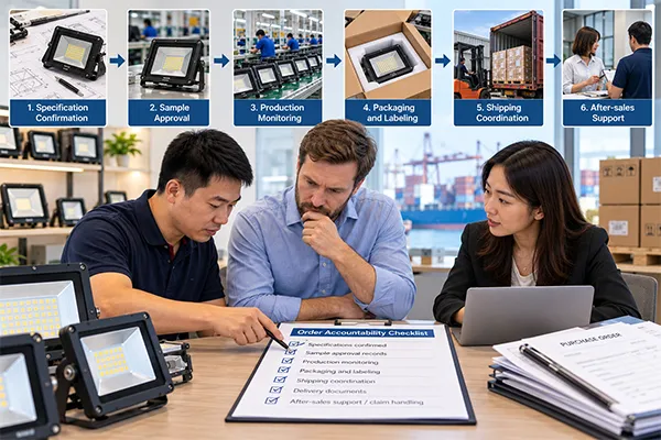 LED flood light factory vs trading company accountability for quality and delivery