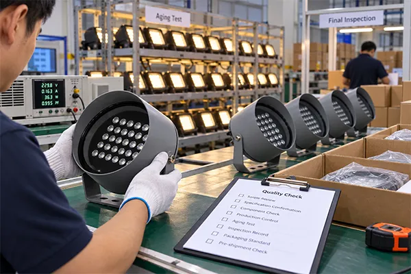 LED flood lights from China aging test and pre-shipment inspection