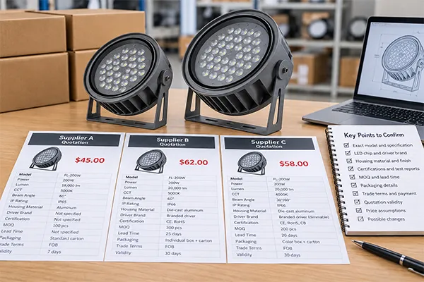 LED flood light suppliers quotation comparison for outdoor lighting projects
