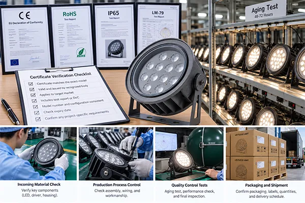 LED flood light suppliers certificate verification and pre-shipment quality inspection