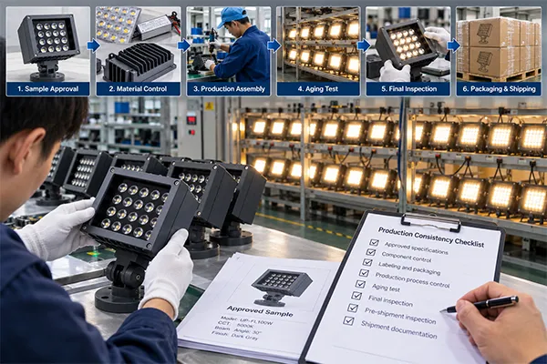OEM LED flood light manufacturing in China aging test and quality control