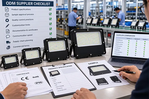 ODM Floodlight Supplier Qualification Checklist ODM LED flood light solutions supplier verification and quality-control review