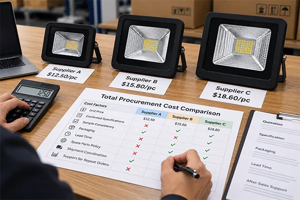 Total procurement cost comparison for wholesale LED flood lights