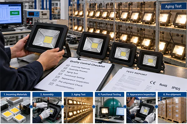 Wholesale LED flood lights quality control and aging test process