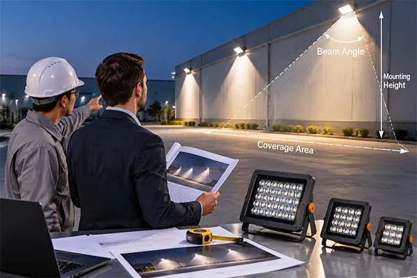 LED floodlight beam angle and mounting height evaluation for distributors