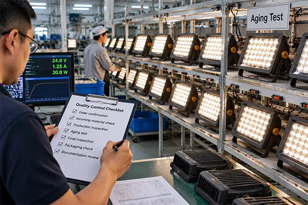 Chinese LED flood light manufacturers conducting pre-shipment aging tests