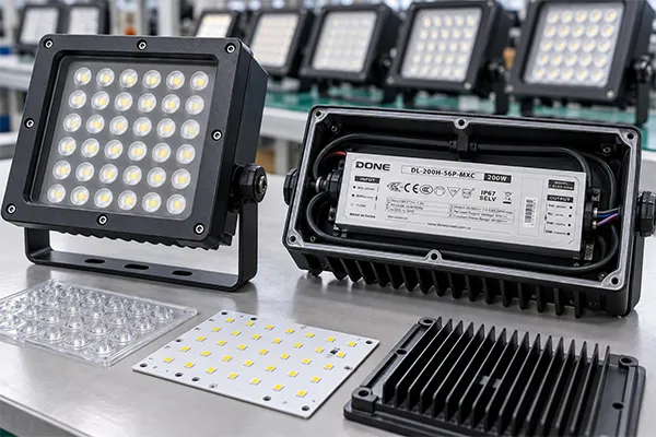 China LED Flood Light Factories compare floodlight components and configurations
