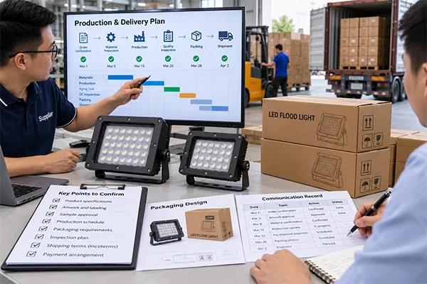 China LED Flood Light Factories delivery planning and supplier communication